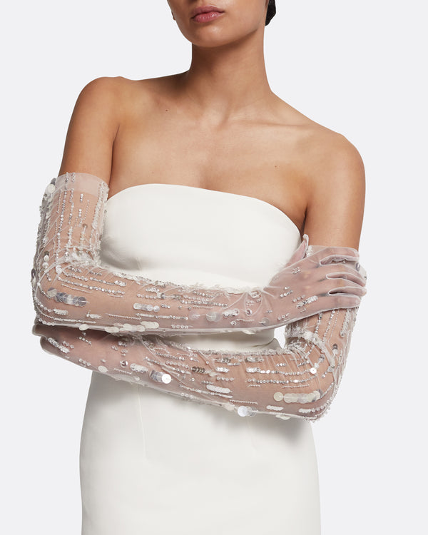 Safiyaa Astin Gloves In Ivory With Crystal Embellishment