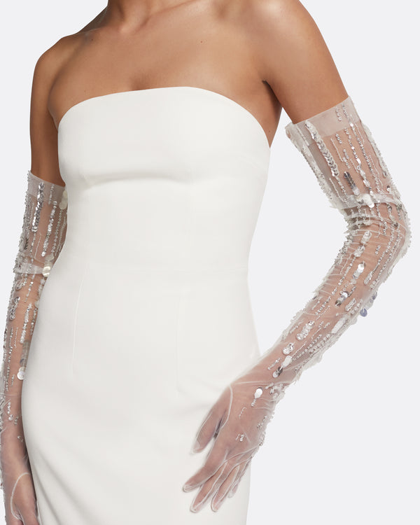 Safiyaa Astin Gloves In Ivory With Crystal Embellishment