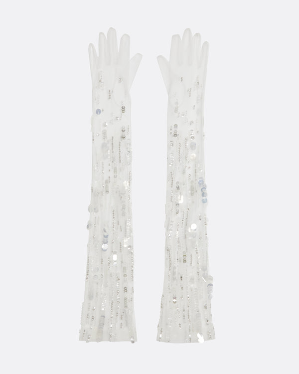 safiyaa Astin Gloves in Ivory with Crystal Embellishment