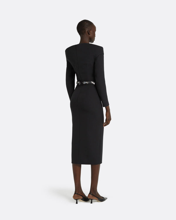 Safiyaa Asuman Black Midi Dress With Embroidered Belt