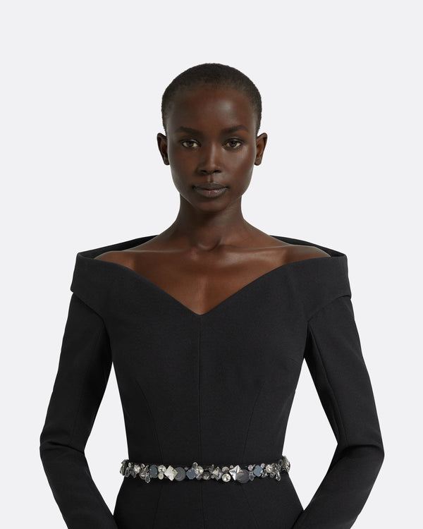 Safiyaa Asuman Black Midi Dress With Embroidered Belt