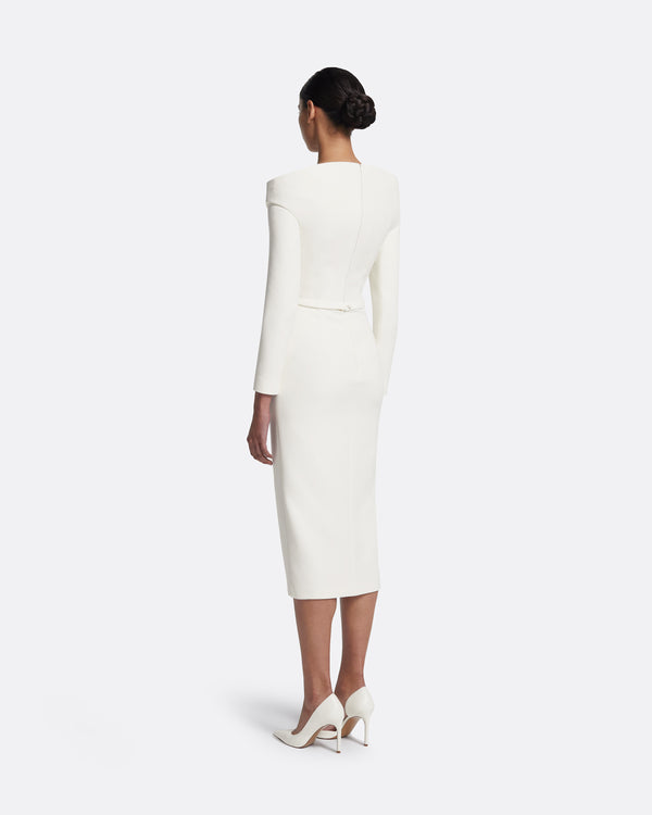 Safiyaa Asuman Midi Dress In Ivory With Pearl Embroidery