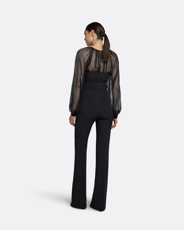 Safiyaa Aternia Black Jumpsuit With Embroidered Buckle Belt