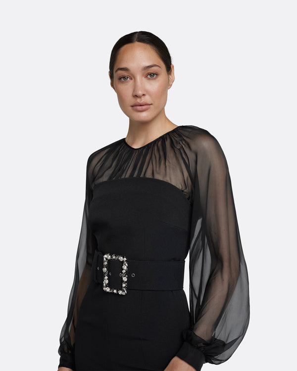 Safiyaa Aternia Black Jumpsuit With Embroidered Buckle Belt
