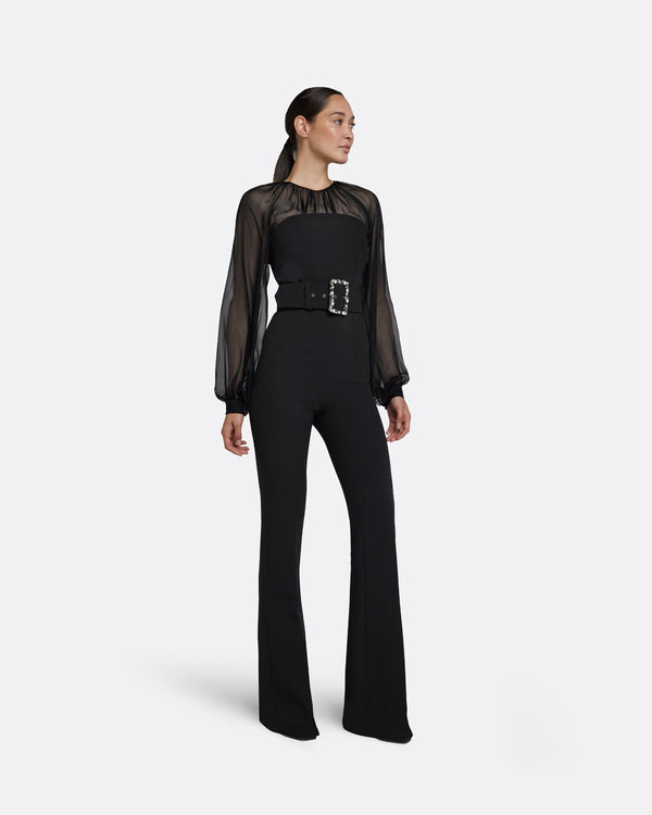 Safiyaa Aternia Black Jumpsuit With Embroidered Buckle Belt
