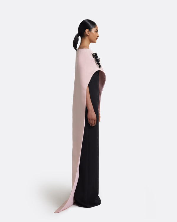 Safiyaa Azrael Long Dress & Maddox Harness In Lotus Bloom With Black Pearl