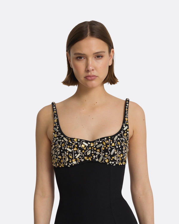 Safiyaa Beatriz Black & Celestial Scatter Embroidery Long Dress