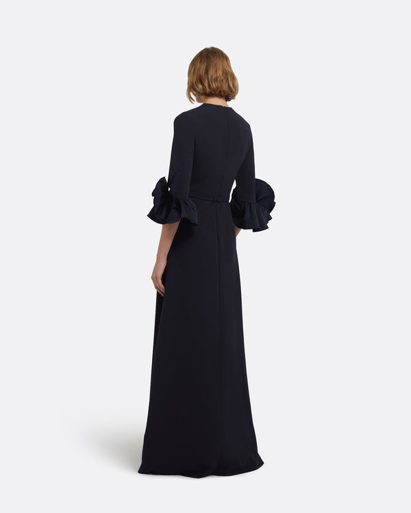 safiyaa Belen Long Dress In Midnight Navy With Embellished Belt
