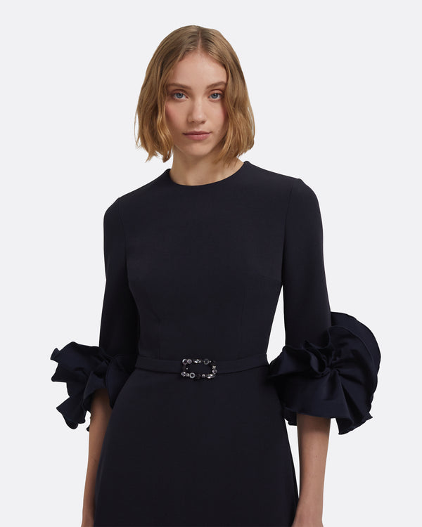 safiyaa Belen Long Dress In Midnight Navy With Embellished Belt