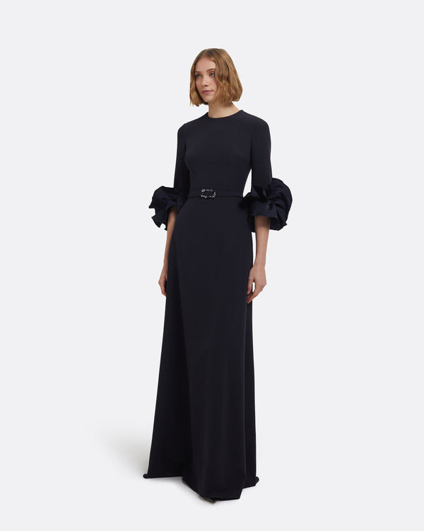 safiyaa Belen Long Dress In Midnight Navy With Embellished Belt