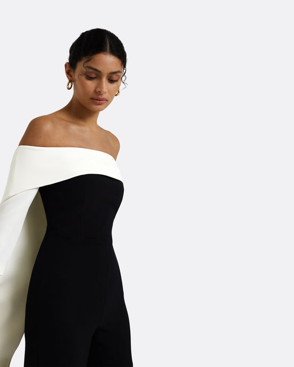 Safiyaa Bellara Ivory Harness & Black Takayama Jumpsuit