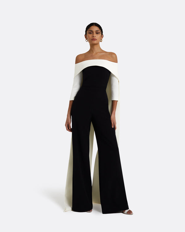 safiyaa Bellara Ivory Harness & Black Takayama Jumpsuit