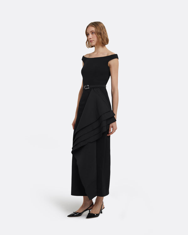 Safiyaa Bree Midi Dress In Black With Embellished Belt
