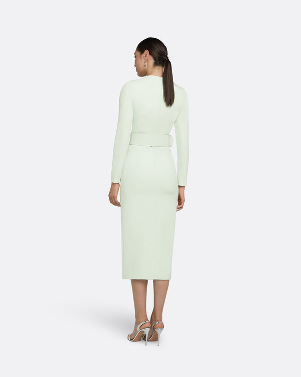 Safiyaa Brunna Spearmint Midi Dress With Embroidered Belt