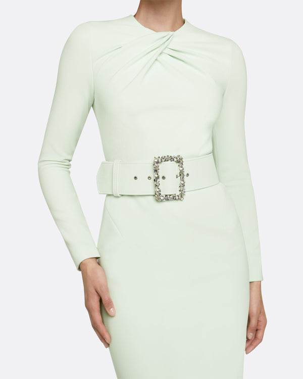 Safiyaa Brunna Spearmint Midi Dress With Embroidered Belt