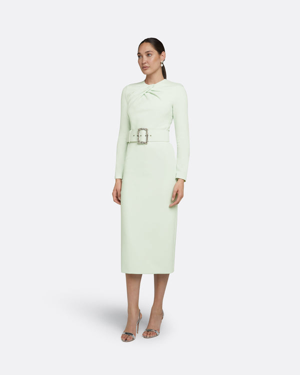 Safiyaa Brunna Spearmint Midi Dress With Embroidered Belt