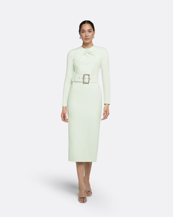 safiyaa Brunna Spearmint Midi Dress With Embroidered Belt