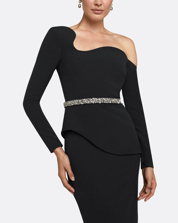 Safiyaa Constanza Black Midi Dress With Embroidered Belt