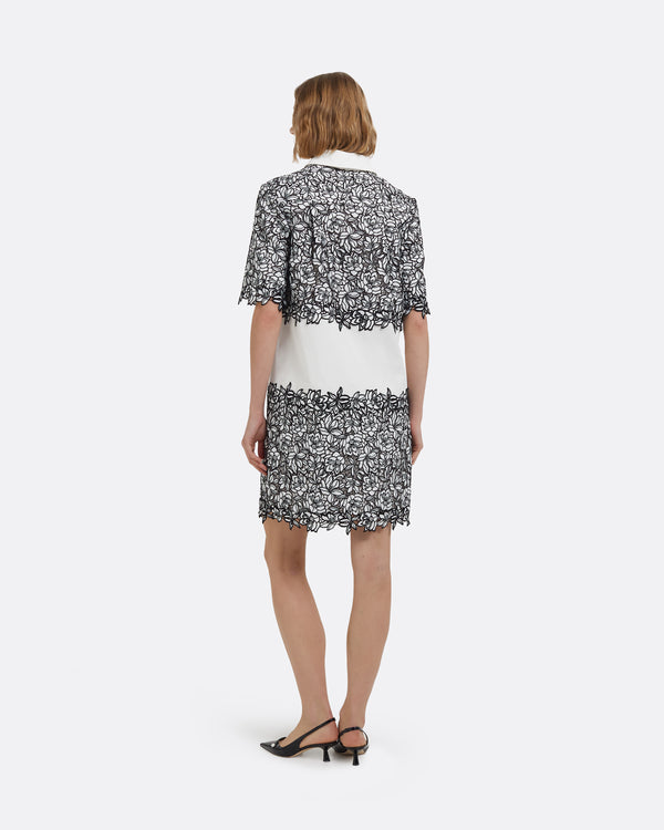Safiyaa Daya Short Dress In Ivory With Black Guipure Lace