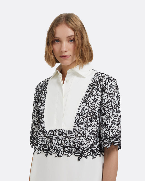 Safiyaa Daya Short Dress In Ivory With Black Guipure Lace