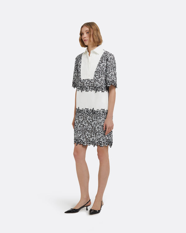 Safiyaa Daya Short Dress In Ivory With Black Guipure Lace