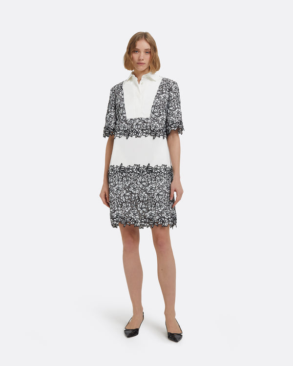 safiyaa Daya Short Dress in Ivory with Black Guipure Lace