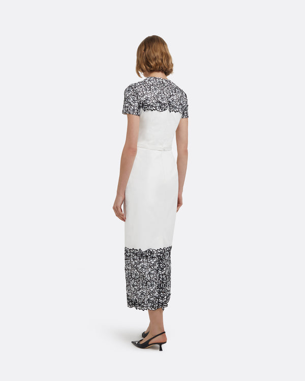 Safiyaa Dayanara Midi Dress In Ivory With Black Guipure Lace