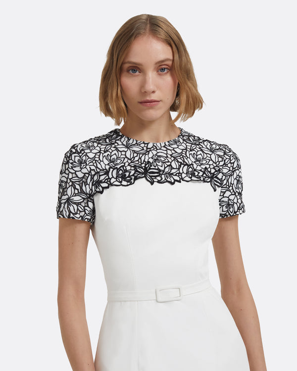 Safiyaa Dayanara Midi Dress In Ivory With Black Guipure Lace