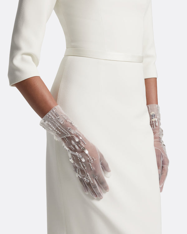 Safiyaa Deja Gloves In Ivory With Crystal Embellishemnt