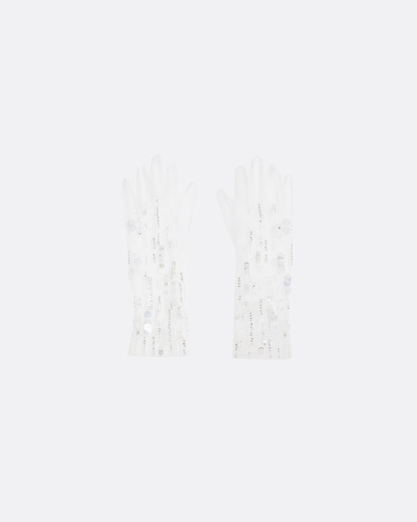 safiyaa Deja Gloves in Ivory with Crystal Embellishemnt