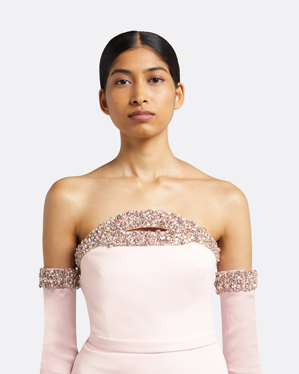 Safiyaa Donatella Barely Pink Long Dress With Antonia Gloves