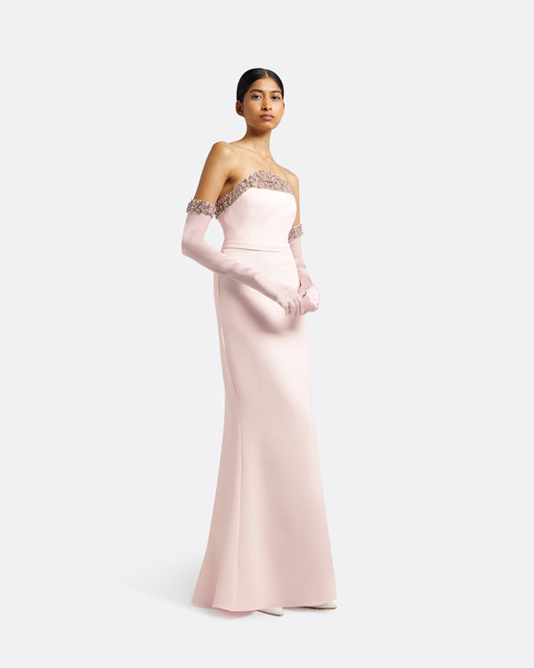 Safiyaa Donatella Barely Pink Long Dress With Antonia Gloves