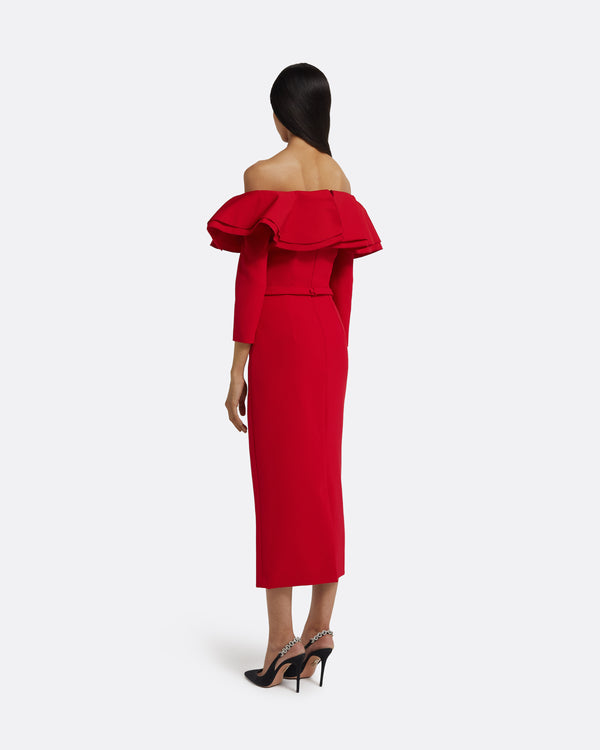 Safiyaa Dorian Midi Dress In Lacquer Red On Crimson