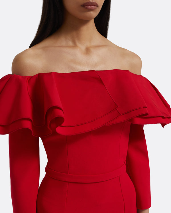 Safiyaa Dorian Midi Dress In Lacquer Red On Crimson