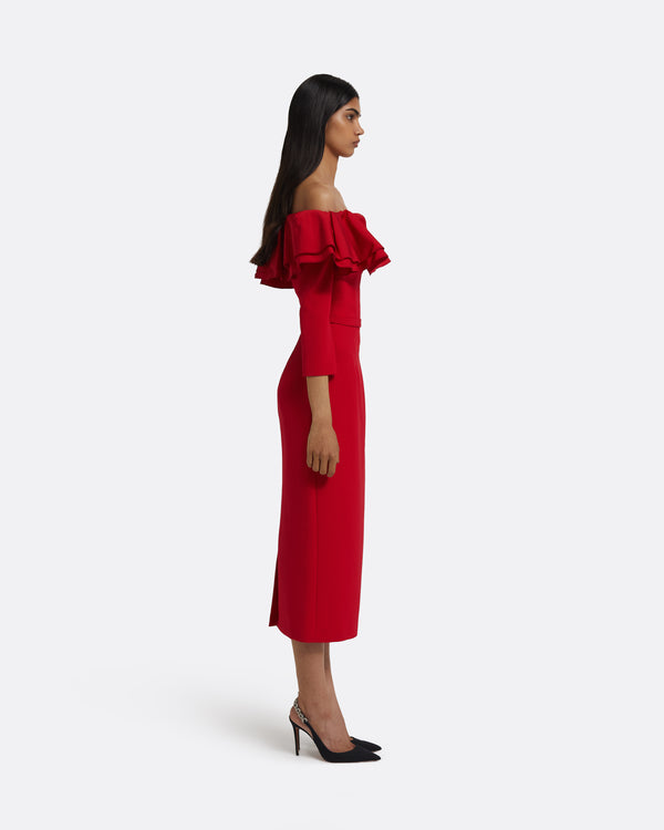 Safiyaa Dorian Midi Dress In Lacquer Red On Crimson