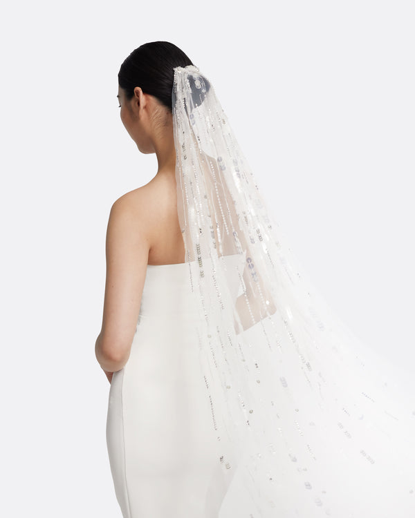 Safiyaa Edith Veil In Ivory With Crystal Embellishment