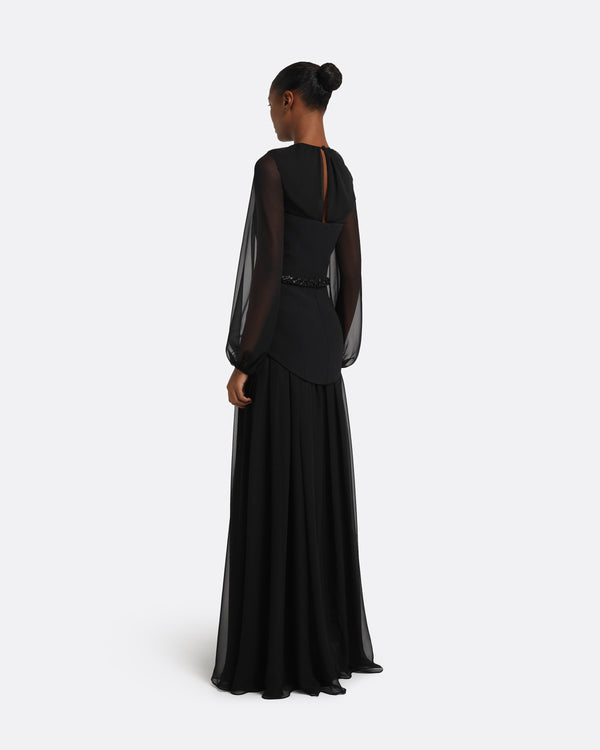 Safiyaa Finley Long Dress In Black & Embellished Belt