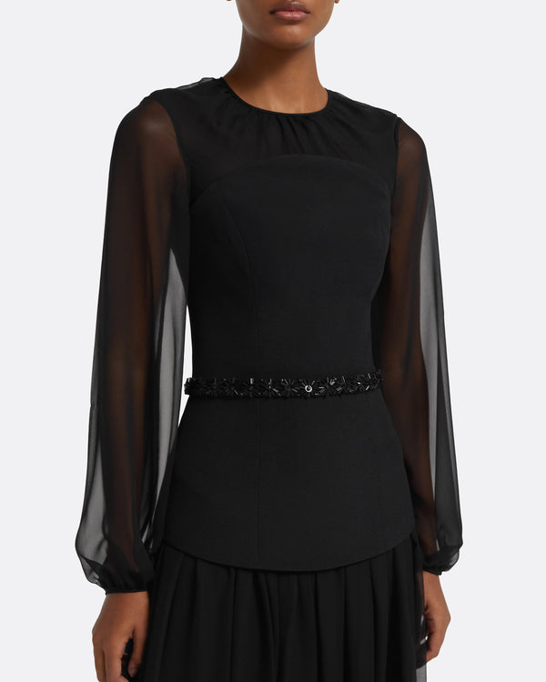 Safiyaa Finley Long Dress In Black & Embellished Belt