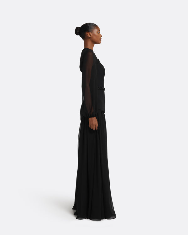 Safiyaa Finley Long Dress In Black & Embellished Belt