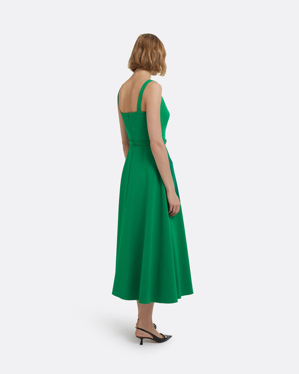 Safiyaa Ginny Midi Dress In Jewel Green With Embellished Belt