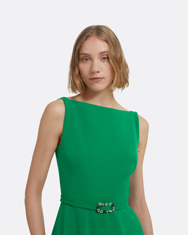 Safiyaa Ginny Midi Dress In Jewel Green With Embellished Belt