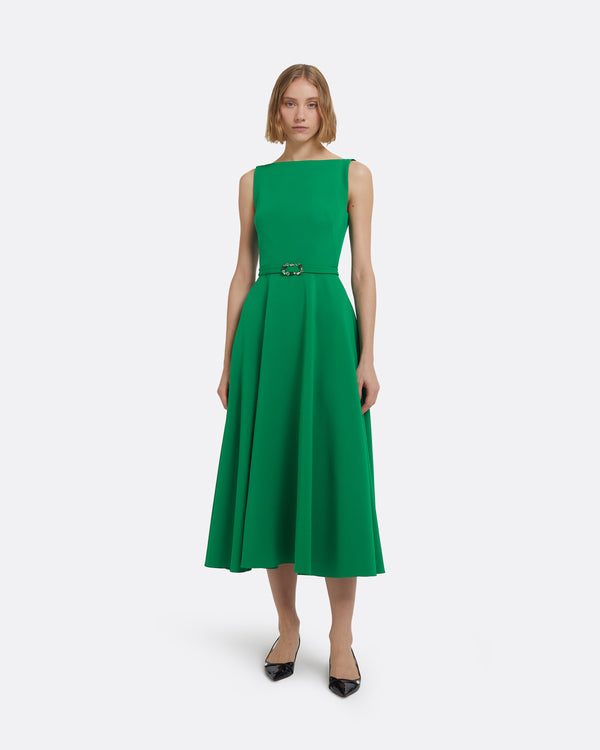 safiyaa Ginny Midi Dress in Jewel Green with Embellished Belt