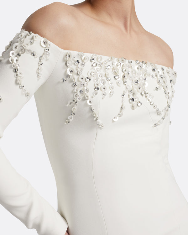 Safiyaa Gioia Long Dress In Ivory With Crystal Embroidery