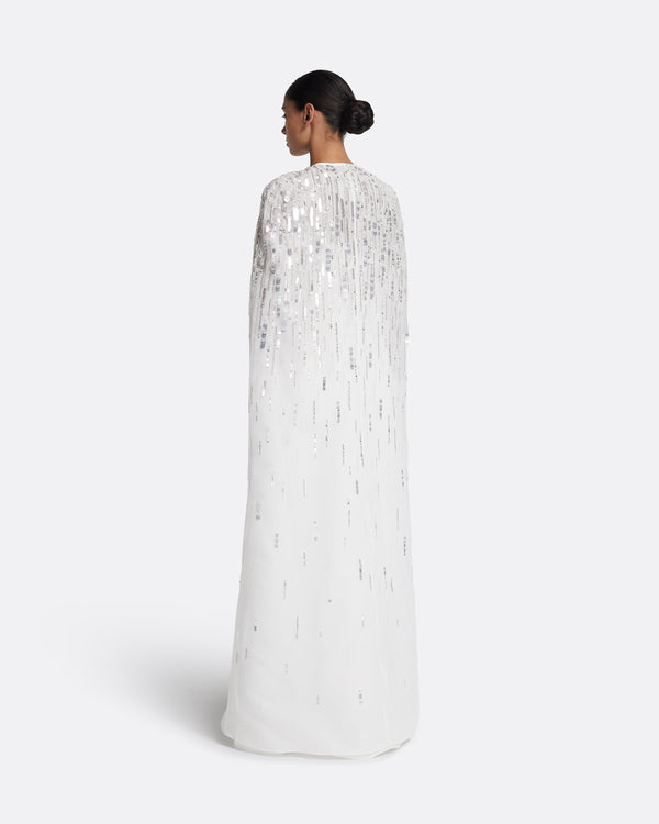 Safiyaa Greta Cape In Ivory With Crystal Embellishment