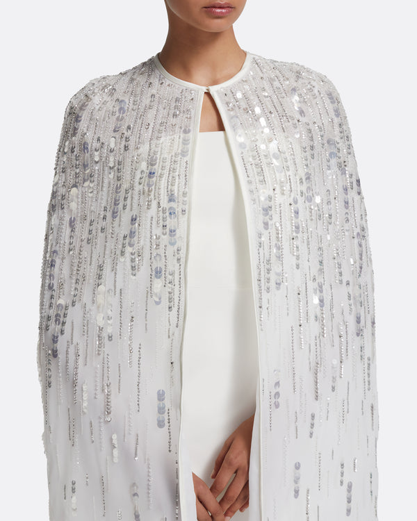 Safiyaa Greta Cape In Ivory With Crystal Embellishment