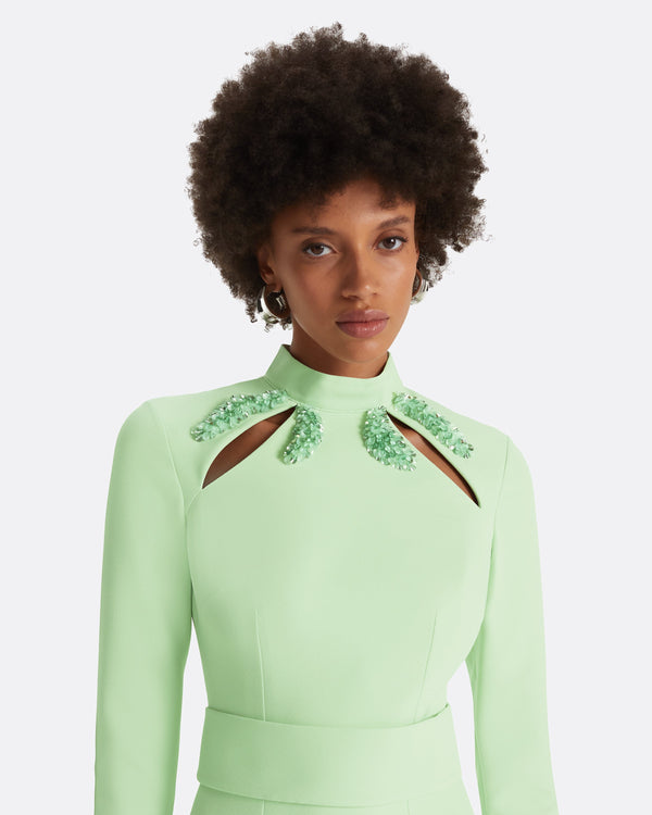 Safiyaa Kamala Aloe & Curled Leaf Embroidery Long Dress