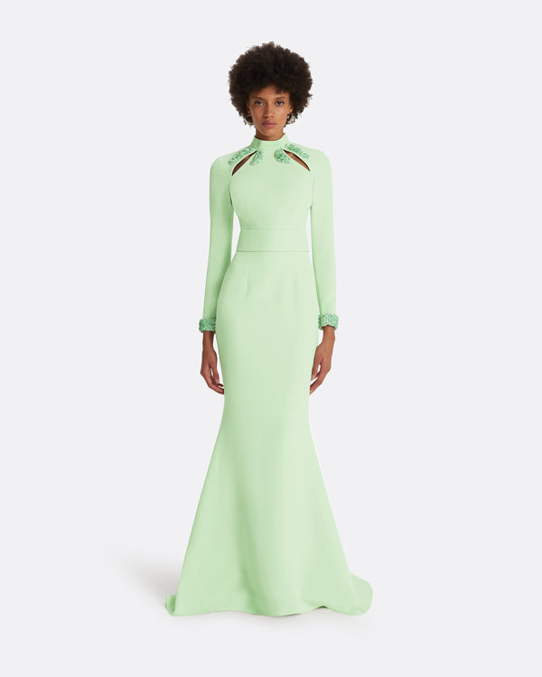 safiyaa Kamala Aloe & Curled Leaf Embroidery Long Dress