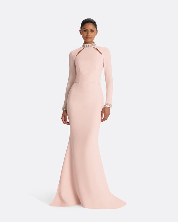 safiyaa Kamala Pale Pink & Mirror Disc Embroidery Long Dress