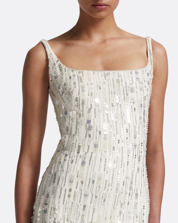 Safiyaa Kristena Long Dress In Ivory With Crystal Embellishment