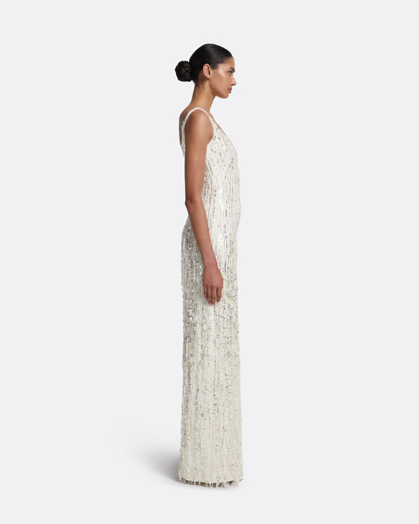 Safiyaa Kristena Long Dress In Ivory With Crystal Embellishment